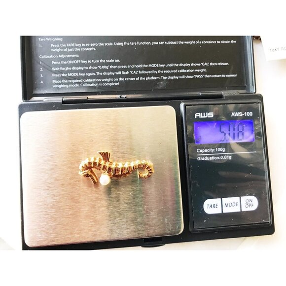 Seahorse Pin with Genuine Pearl 14K Gold Hallmarked Vintage Antique Jewelry - Picture 3 of 6